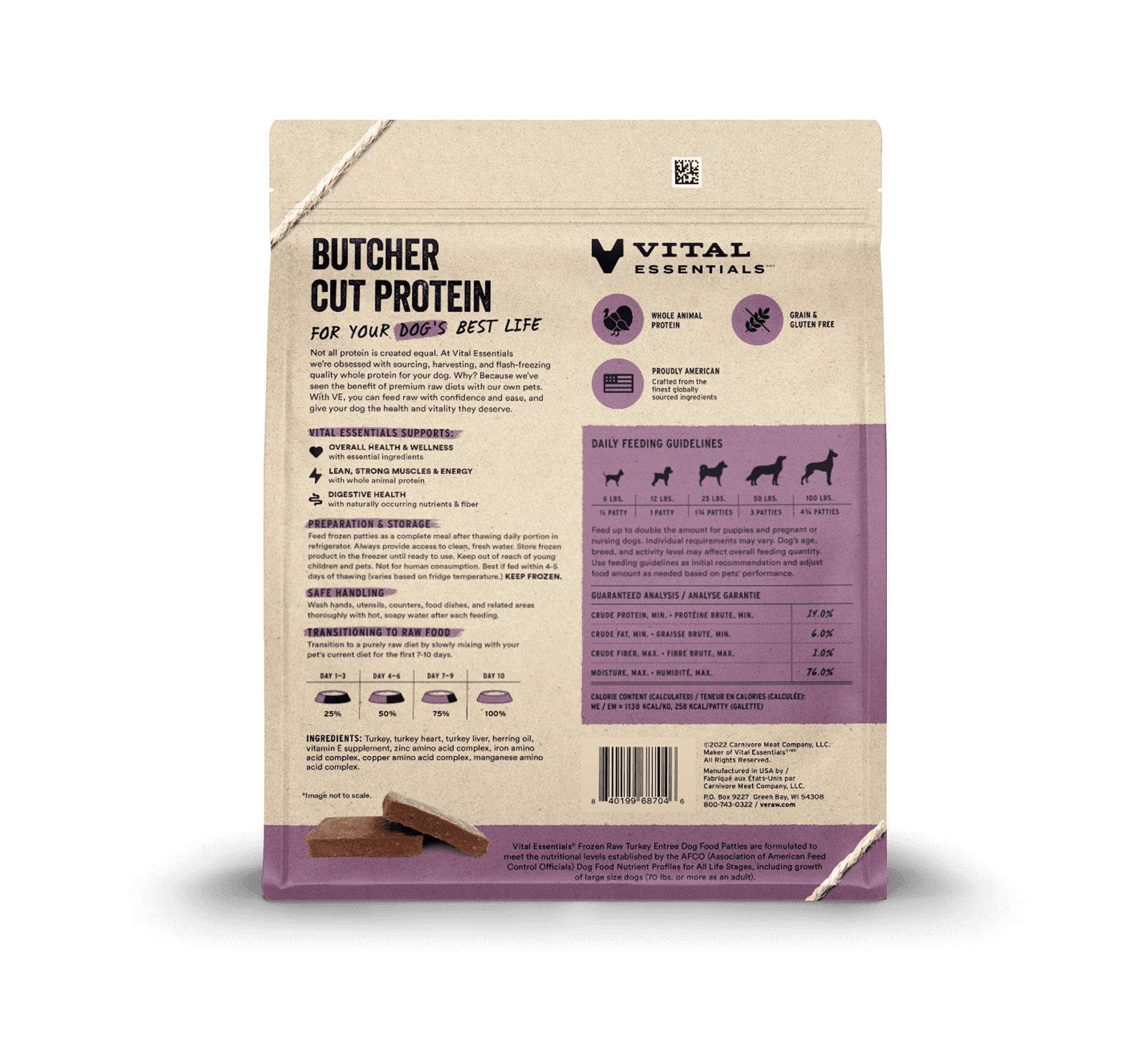 Frozen Turkey Entree Dog Food Patties