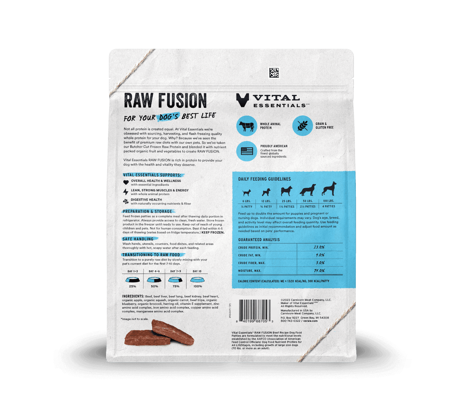 RAW FUSION Frozen Raw Beef Recipe Dog Food Patties