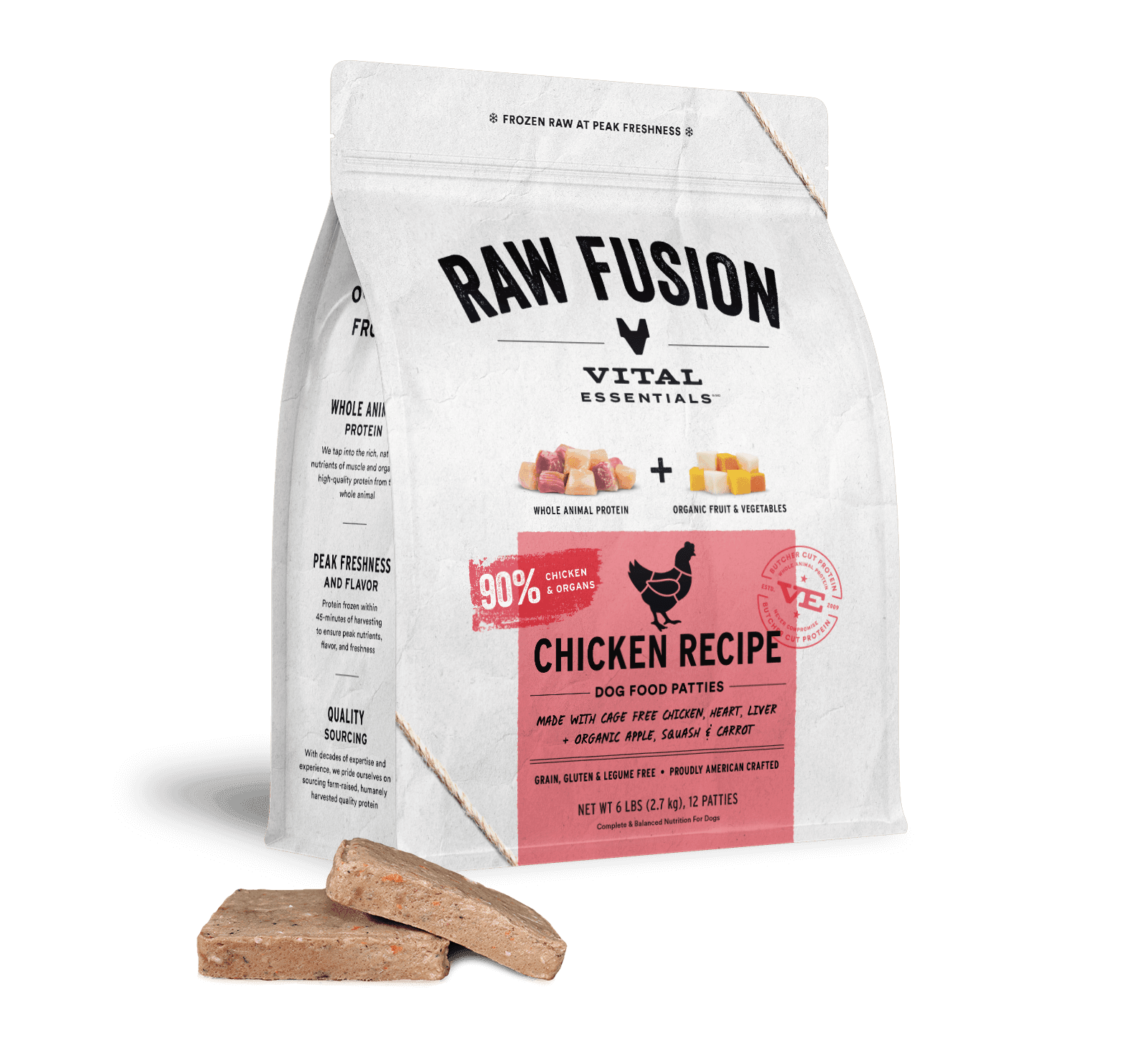 RAW FUSION Frozen Raw Chicken Recipe Dog Food Patties