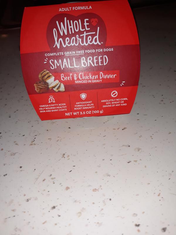 WholeHearted Grain Free Small Breed Beef and Chicken Dinner Adult Wet Dog Food, 3.5 oz., Case of 8